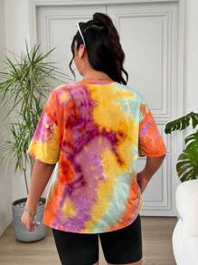 SHEIN EZwear 1 Set Women Neon Tie-Dye Short Sleeve T-Shirt & Shorts (Random Tie-Dye) - Multicolor - View 2