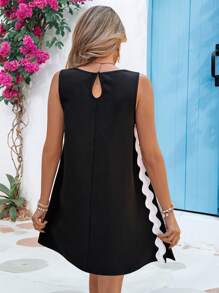 Vivid Eden Women Solid Color Loose Sleeveless Water-Soluble Lace Hem Dress,Summer Dresses For Women,Vacation Outfits Women,Summer Outfits For Women