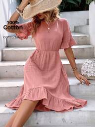 EMERY ROSE 1 bucată rochie solidă cu mânecă cu volan