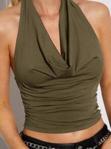 SHEIN EZwear 上衣 摇领黑色吊带上衣