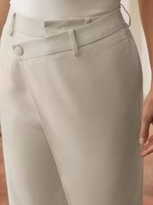ZEYLAH Pantalones rectos de tela tipo 'commuter' para mujer con bolsillo lateral con abertura y color liso