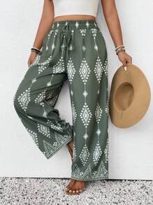 SHEIN Frenchy Plus Size Women Casual Bohemian Style Pants, For Summer Vacation