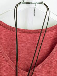 Plus Size Women V-Neck Short Sleeve Casual Loose Versatile T-Shirt - Red - View 3