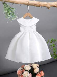 SHEIN Glamorique Kids 年輕女孩們素色派對禮服和假領子 - 白色 - 查看 2