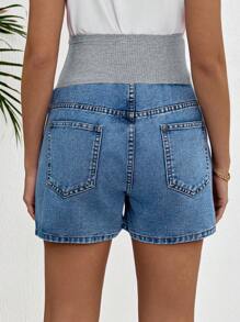 SHEIN Shorts vaqueros de maternidad de cintura alta con bloques de color, para verano, Día de la Madre, 4 de julio, graduación, brunch