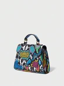 SHECARRY Mini Snakeskin Print Flap Satchel Bag - Multicolor - View 2