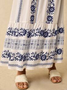 Poéselle 女士花卉印花长款休闲沙滩裙 - 白色 - 查看 4