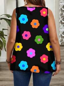 EMERY ROSE Camiseta y top sin mangas holgados con pliegues, de talla grande, de estilo minimalista y casual, con estampado floral ditsy multicolor, adecuado para primavera/verano - Multicolor - Ver 2