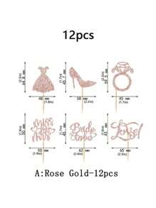 12 件新娘纸杯蛋糕装饰物，带心形戒指，新娘送礼会纸杯蛋糕装饰，婚礼订婚单身派对蛋糕装饰用品 - 彩色 - 查看 4