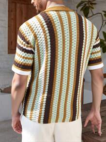 Manfinity CityGents Camisa de punto de manga corta con botones frontales y calado para hombre, ideal para el verano