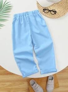 SHEIN Young Boy Plain Simple Style Casual Pants, Suitable For School, Party And Other Occasions, Keeps Fashion - Blue - View 2
