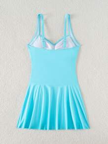 Swim Lushoire 针织度假沙滩派对背部交叉纯色连体褶皱钢圈性感优雅女士夏季比基尼泳装