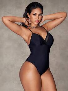 Shapewave 1 件女士网眼抽绳细肩带连体泳衣 - 黑色 - 查看 8