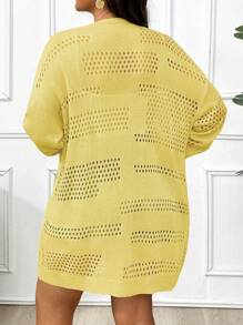 Elenzga Plus Size Summer Holiday Hollow-Out Knit Cardigans With Front Open And Drop Shoulder Fall Winter Cloth For Women Autumn - Yellow - View 2