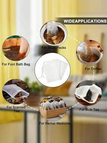 100pcs Multi-Purpose Disposable Non-Woven Drawstring Tea Bag, White Filter Bag, With Drawstring, Easy To Pour And Clean, Suitable For Coffee, Tea, Herbs, Spices, Jewelry Packaging And Gift Bundling