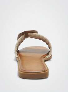 Maija 女士舒适草编带方头平底凉鞋，度假风格 - 杏色 - 查看 3