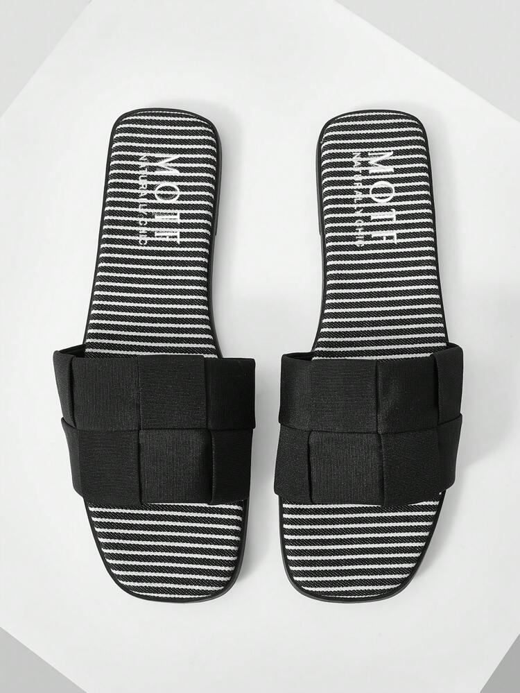 STRIPED PATTERN BRAID FLAT SANDALS