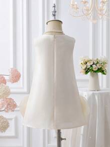 SHEIN Spring/Summer Young Girls' Party Dress, Elegant High-End 3D Rose Decor A-Line Ruffles Dress, Soft Chiffon Material