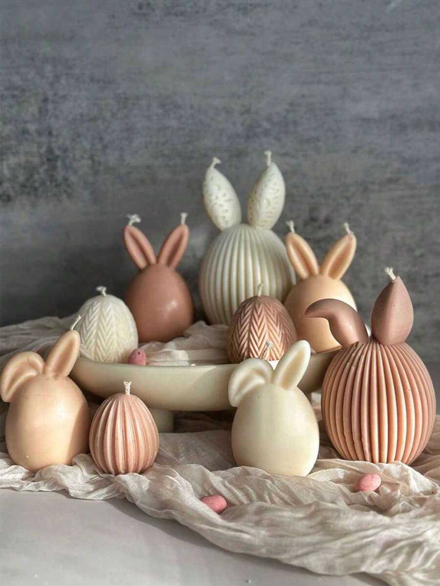 1pc Colorful Egg Shaped Silicone Mold - Rabbit Ears Candle, Wax, Plaster Decor Mold For DIY Handmade Casting, Holiday Decoration, Wedding, Party, Table Centerpiece