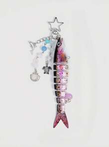 ROMWE Kawaii 1pc Handmade Vacation-Style Creative Ocean Series Fish Keychain, Bionic Fishing Lure, Lure Fishing Multi-Hook Pendant - Multicolor - View 1