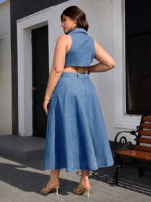 SHEIN Essnce Abito in jeans estivo senza maniche e sexy, di taglia grande, alla moda
