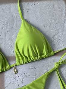 Swim Chiccia 1pc Women Two Pieces Swimwear, Solid Color Halter Neck Bikini, Fashionable For Summer