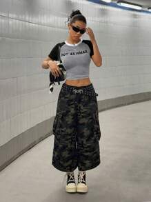 StreetHx Blokecore 复古风格短袖短款上衣，撞色修身女式 T 恤