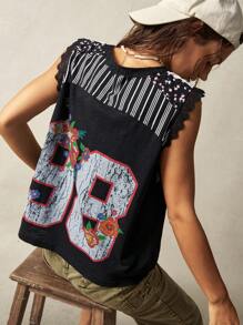Bohemela Top gráfica tipo tanque de estilo vintage estadounidense casual de verano para mujer, con estampado numérico de punto