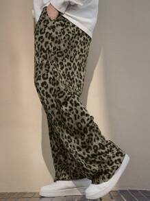 DAZY Pantalones para hombre con estampado de leopardo multicolor, de estilo elegante, para todas las estaciones