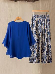 Linhara Set de 2 blusas de manga de murciélago de gasa para mujer de talla grande - azul real - Ver 2