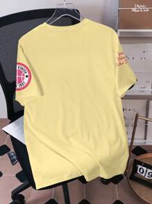 SHEIN EZwear Casual Street Style Letter Badge & Rabbit Graphic Round Neck Loose Short Sleeve T-Shirt For Women, Summer Back To School