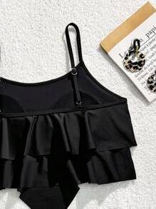 Setelan Baju Renang Remaja Perempuan Model Camisole Warna Polos & Bawahan Segitiga Motif Leopard dengan Rok - MultiWarna - View 3