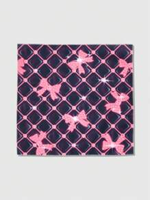ROMWE Kawaii 1pc Y2K-Style High Quality Diamond Lattice Pattern Cartoon Heart Rhinestone Print Small Square Scarf, Versatile Bandana & Bag Accessory - Multicolor - View 2
