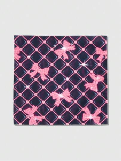 Kawaii 1 pieza Pañuelo cuadrado pequeño con estampado de corazón de diamante con estilo Y2K de alta calidad, patrón de celosía y estampado de strass, accesorio versátil de pañuelo y bolso