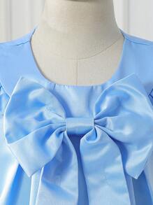 Mädchen süßes Kleid mit Schleife, Rüschen-Ärmeln und A-Linie, vereint Süße, Eleganz und kindliche Anmut, geeignet für Sommeralltagsleben und Feierlichkeiten - Babyblau - Übersicht 7