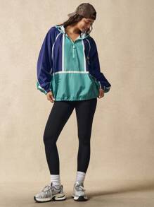 VARSIVA Contrast Color Drawstring Zipper Front Hooded Loose Casual Women Outdoor Jackets