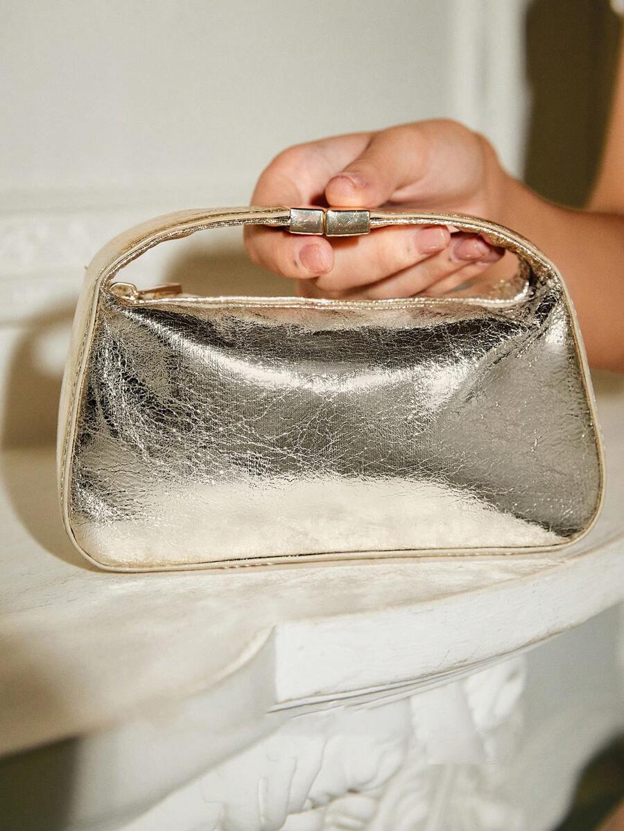 SHECARRY 1 pezzo Clutch quadrata di moda in colore unito da donna, adatta per l'uso quotidiano e per feste, articolo essenziale per matrimoni, abbinabile perfettamente agli abiti da laurea e da ballo - Dorato - Visualizzare 1