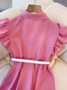 Franclia Women's Sweet Ruffle Trim Sleeveless Button Down Shirt, Spring/Summer - Pink - View 5