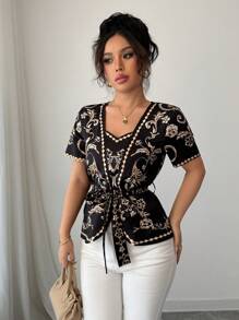 Chiquease Women's Vintage Office Wear Blouse, Autumn - Black - View 6