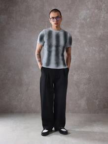 SUMWON Ribbed Fitted Short Sleeve Knit Top Premium Structured Crewneck T-Shirt Modern Minimalist Athletic Style Contemporary Urban Essential Streetwear - Light Grey - View 3