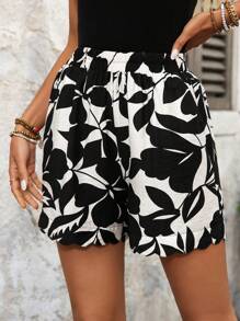 EMERY ROSE Quần Short Thường Ngày Colorblock Cho Nữ, Thời Trang Cho Mùa Hè - Đen và trắng - Xem 3