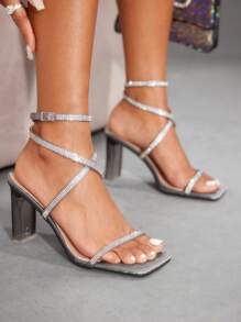 CUCCOO SZL 女士黑色条纹透明高跟凉鞋