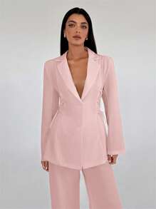 Aloruh Women's New Suede Single-Breasted Loose Suit Jacket With Pockets - Pink - View 1