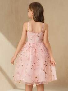 SHEIN Vestido de gasa rosa con tirantes de espagueti y hombros descubiertos para niña preadolescente, apto para fiesta de noche, banquete, actuación, cumpleaños, niña de las flores para bodas y otras ocasiones - Rosa - Ver 2