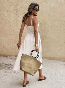 Serisse Vestito di media lunghezza da donna casual tinta unita con spalline a spaghetto, adatto per vacanze