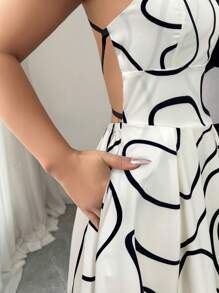 Elenzga 女式露背交叉肩带波尔卡圆点印花连衣裙 - 白色 - 查看 6