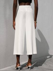 Aveloria Modichic Women's Casual Office Wear Mid-Rise Relaxed Fit Pleated 7/8 Pants - White - View 2