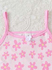 4pcs Set Girls Adorable Pink Series Floral & Stripe Print Camisole & Shorts Underwear Set - Multicolor - View 4