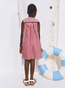 SHEIN Leap Crew Young Girl Summer Casual Striped Sleeveless Dress - Multicolor - View 6