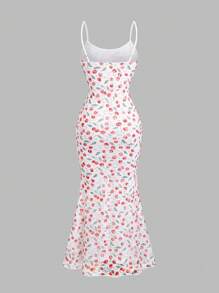 Sweetra French Style Lace Print Knitted Bodycon Mermaid Hem Dress For Women, Summer - Multicolor - View 2